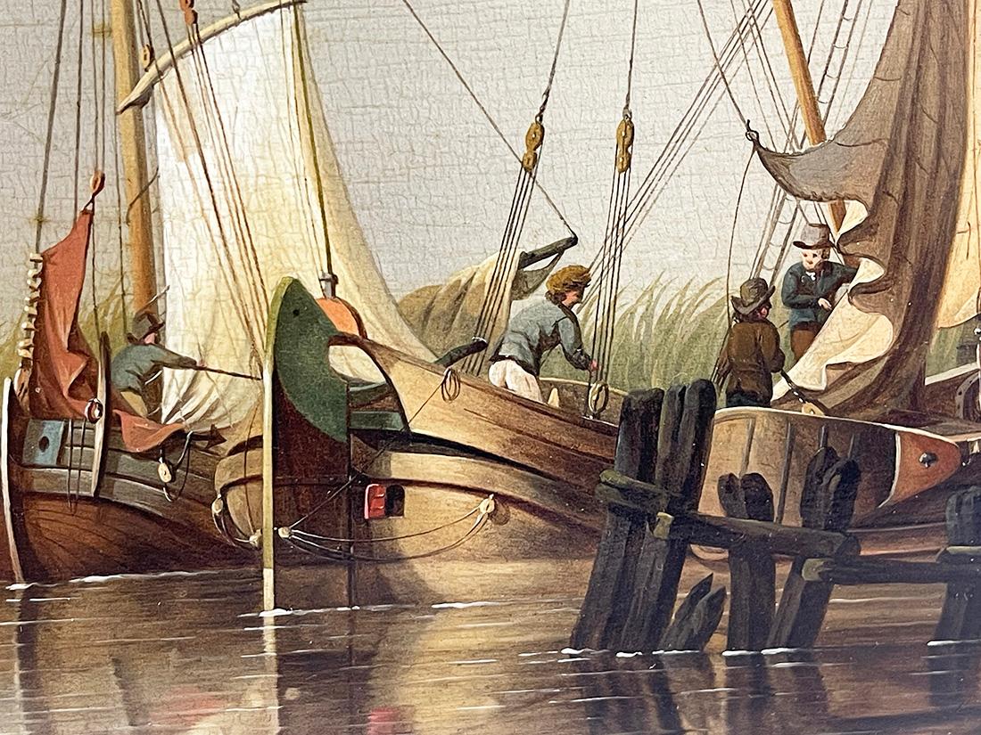 Niederländischer Maler, Ölgemälde, Meereslandschaft mit Schiffen, David Kleyne (Eichenholz) im Angebot