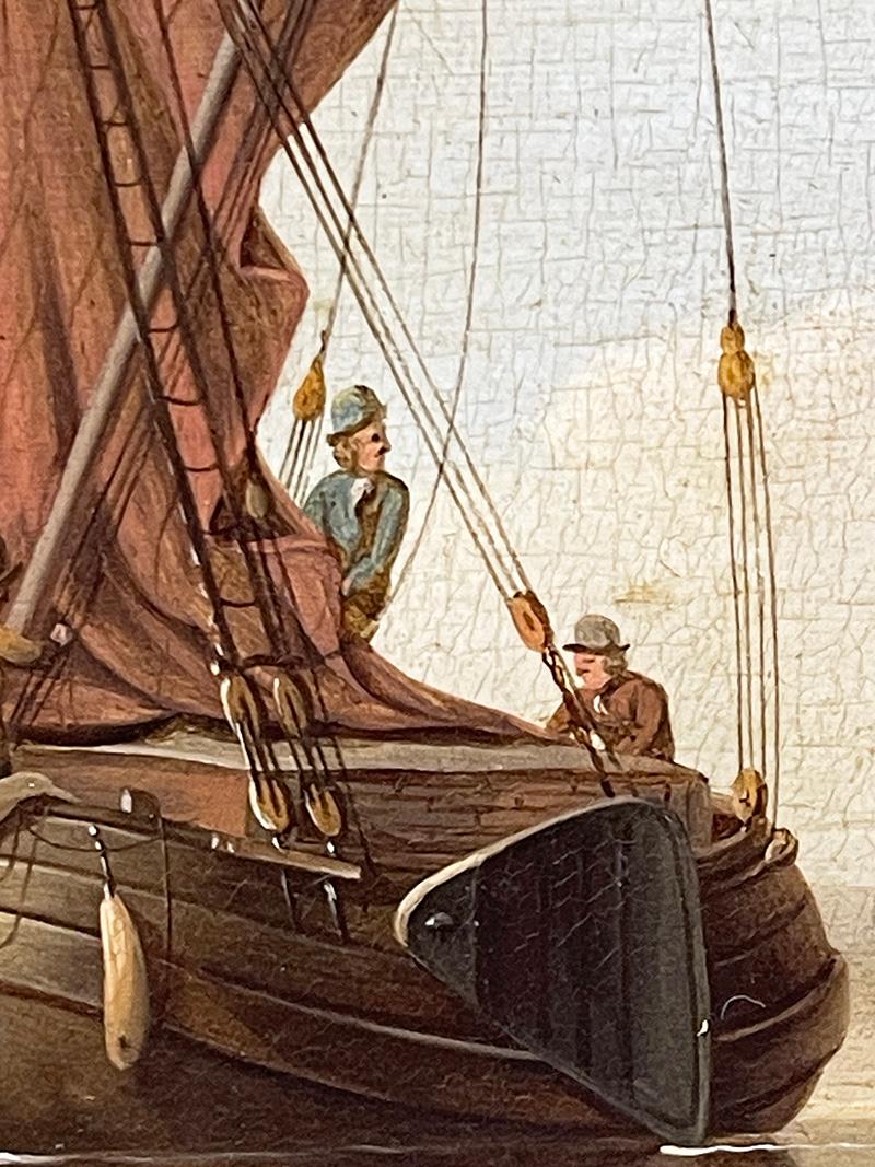 Niederländischer Maler, Ölgemälde, Meereslandschaft mit Schiffen, David Kleyne im Angebot 4