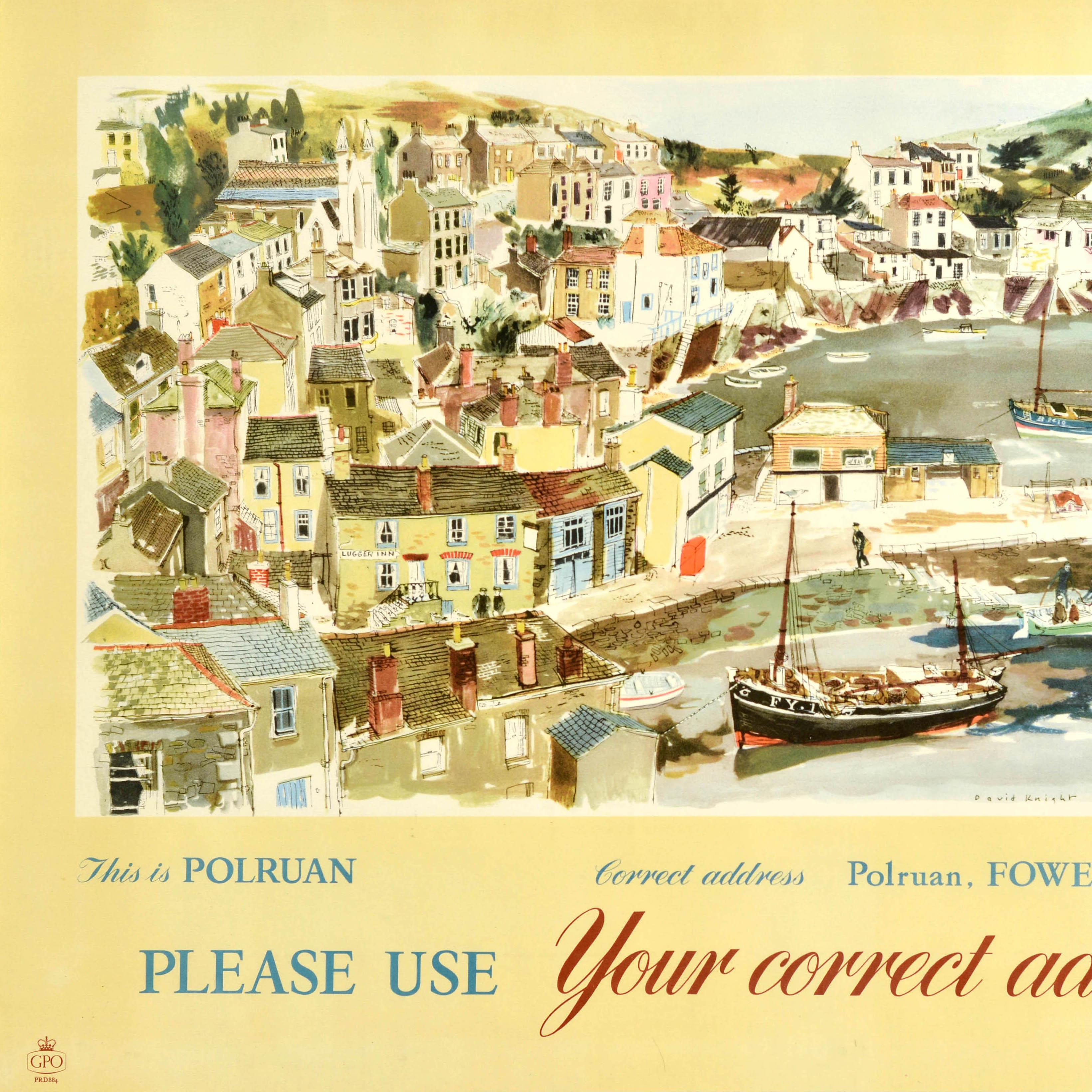 Original Vintage Post Office Advertising Poster Polruan Fowey Cornwall GPO UK - Orange Print by David Knight