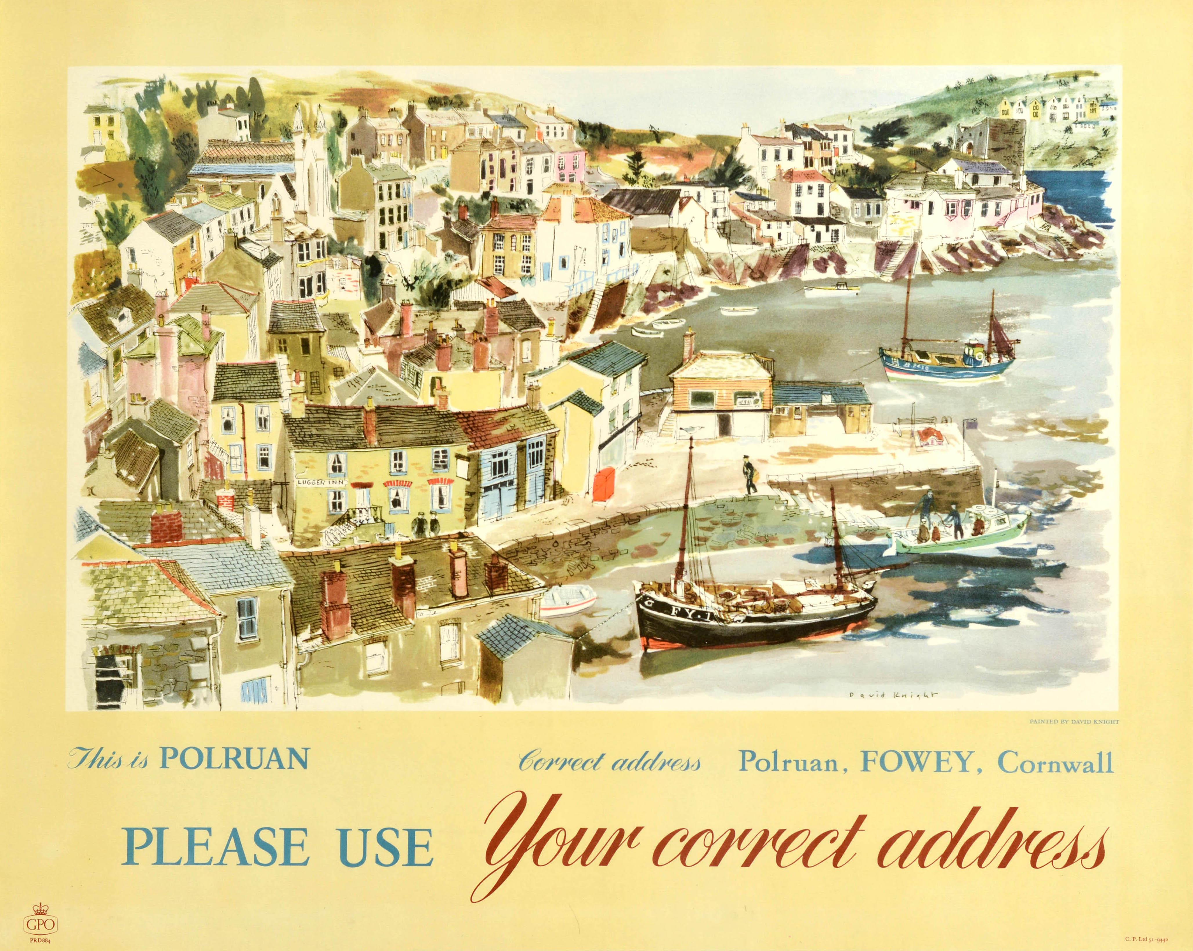 David Knight Print - Original Vintage Post Office Advertising Poster Polruan Fowey Cornwall GPO UK