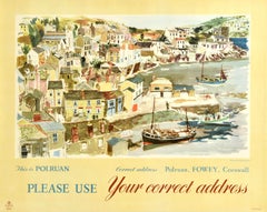 Affiche publicitaire vintage originale de Polruan Fowey Cornwall GPO UK