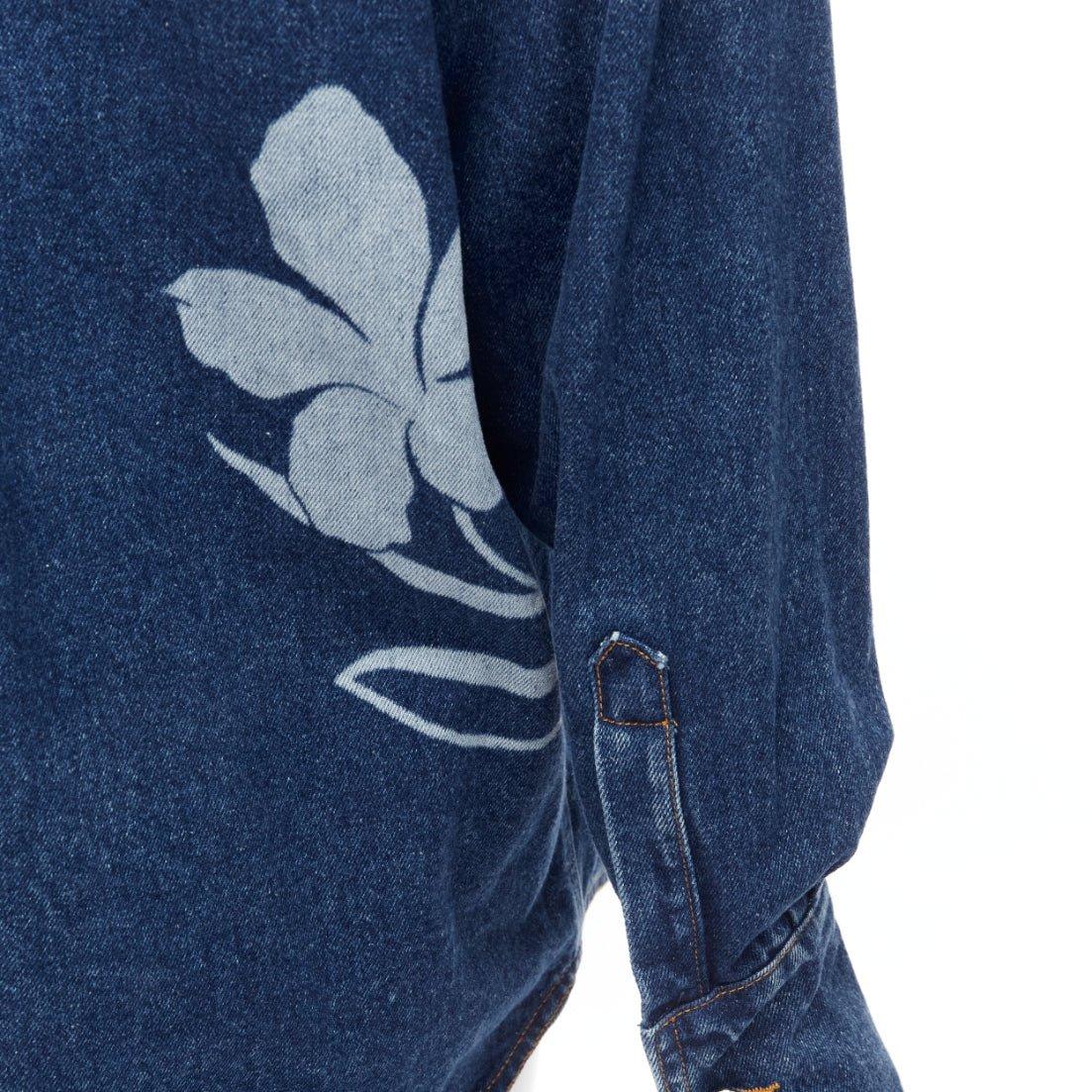 DAVID KOMA 2022 blue organic cotton floral silver logo button shirt UK6 XS For Sale 2
