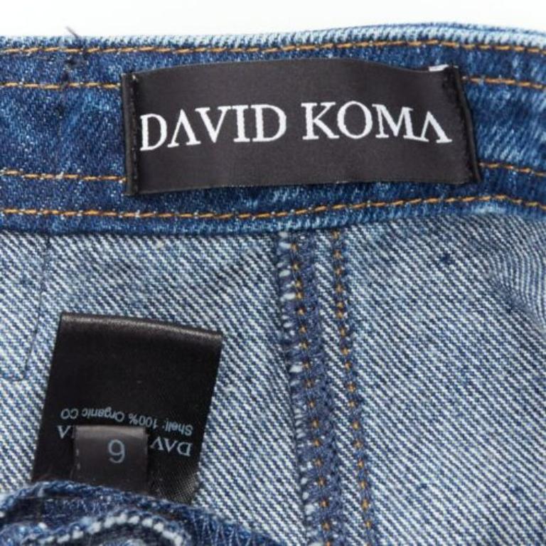DAVID KOMA 2022 blue organic cotton floral silver logo button skirt UK6 XS For Sale 3
