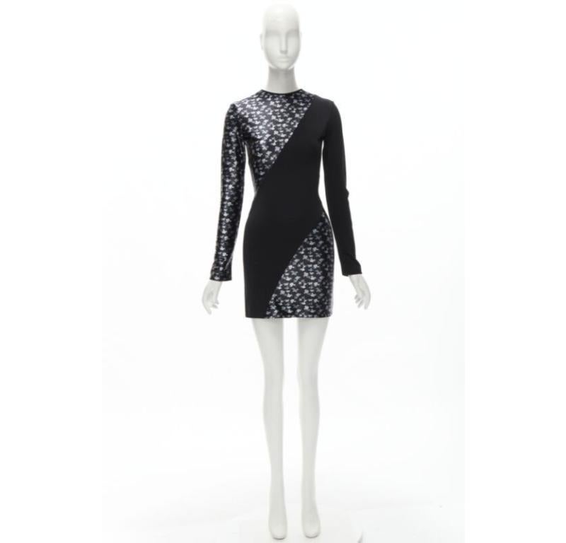 DAVID KOMA minivestido negro con estampado floral de mariposas y costura retorcida UK6 XS en venta 5