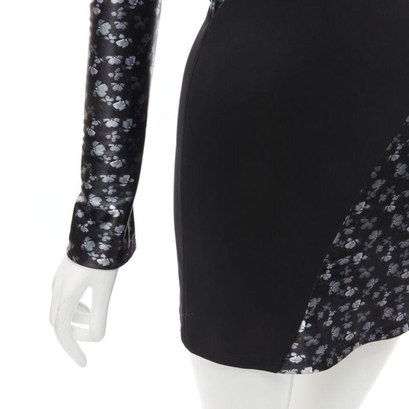 DAVID KOMA minivestido negro con estampado floral de mariposas y costura retorcida UK6 XS en venta 2