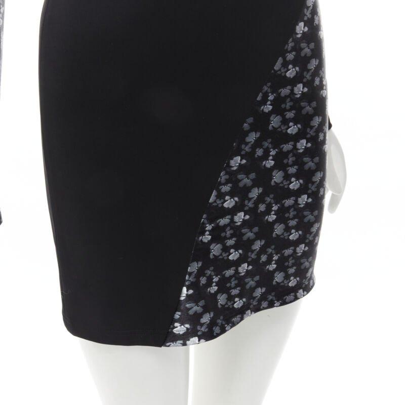DAVID KOMA minivestido negro con estampado floral de mariposas y costura retorcida UK6 XS en venta 3