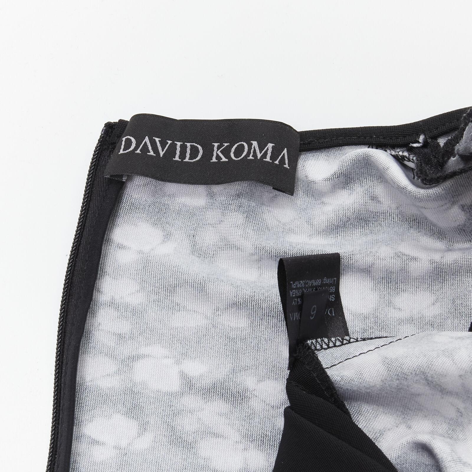 DAVID KOMA black butterfly floral print twist seam mini dress UK6 XS For Sale 1