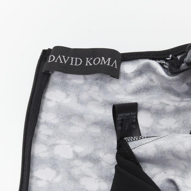 DAVID KOMA minivestido negro con estampado floral de mariposas y costura retorcida UK6 XS en venta 4