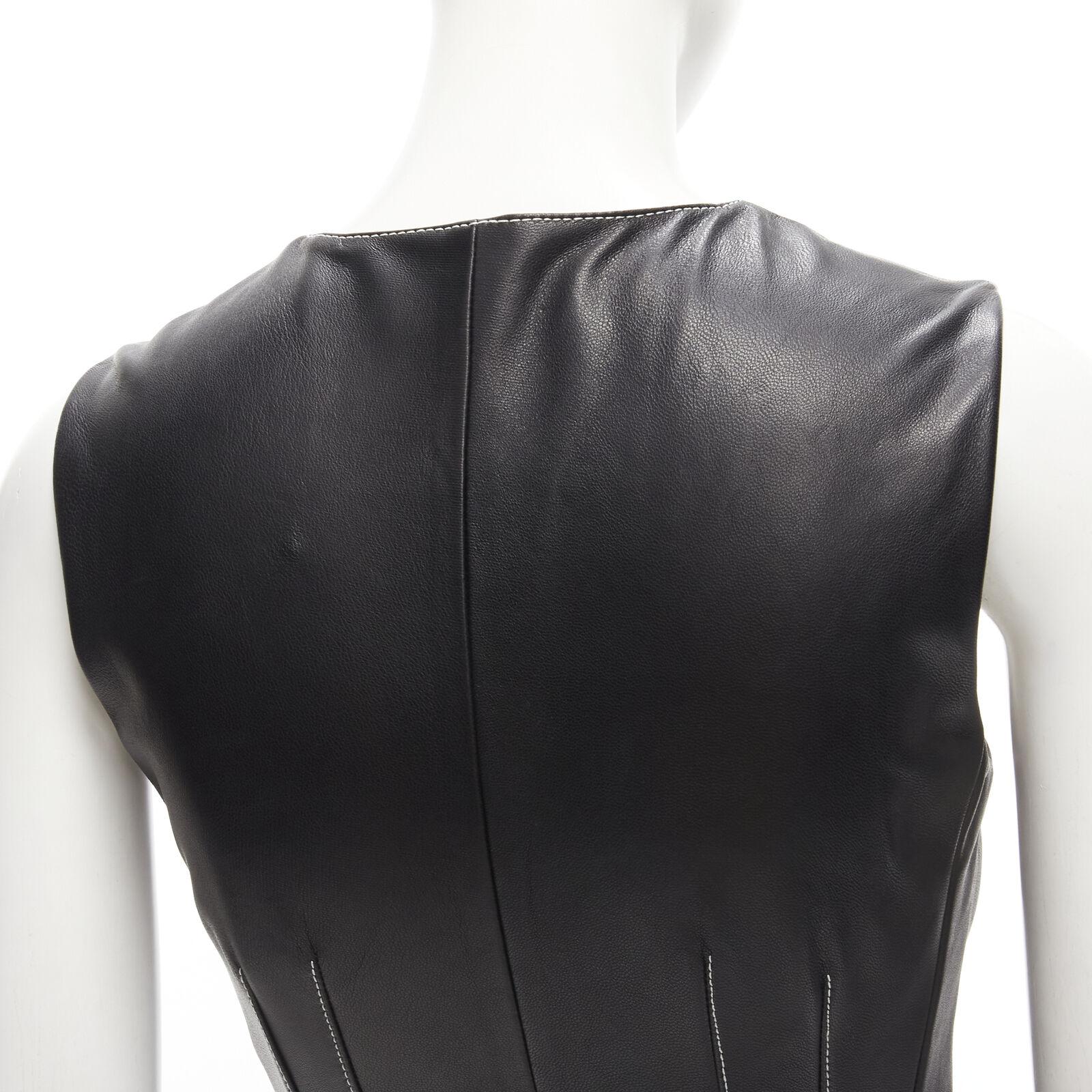 DAVID KOMA black lamb leather white overstitch padded hip dress UK6 XS For Sale 6