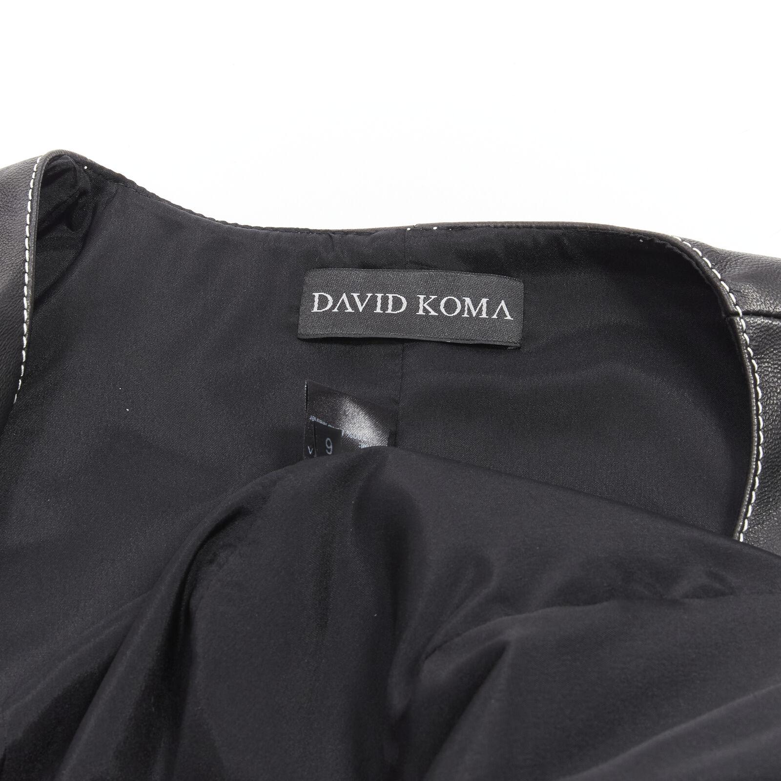 DAVID KOMA black lamb leather white overstitch padded hip dress UK6 XS For Sale 7