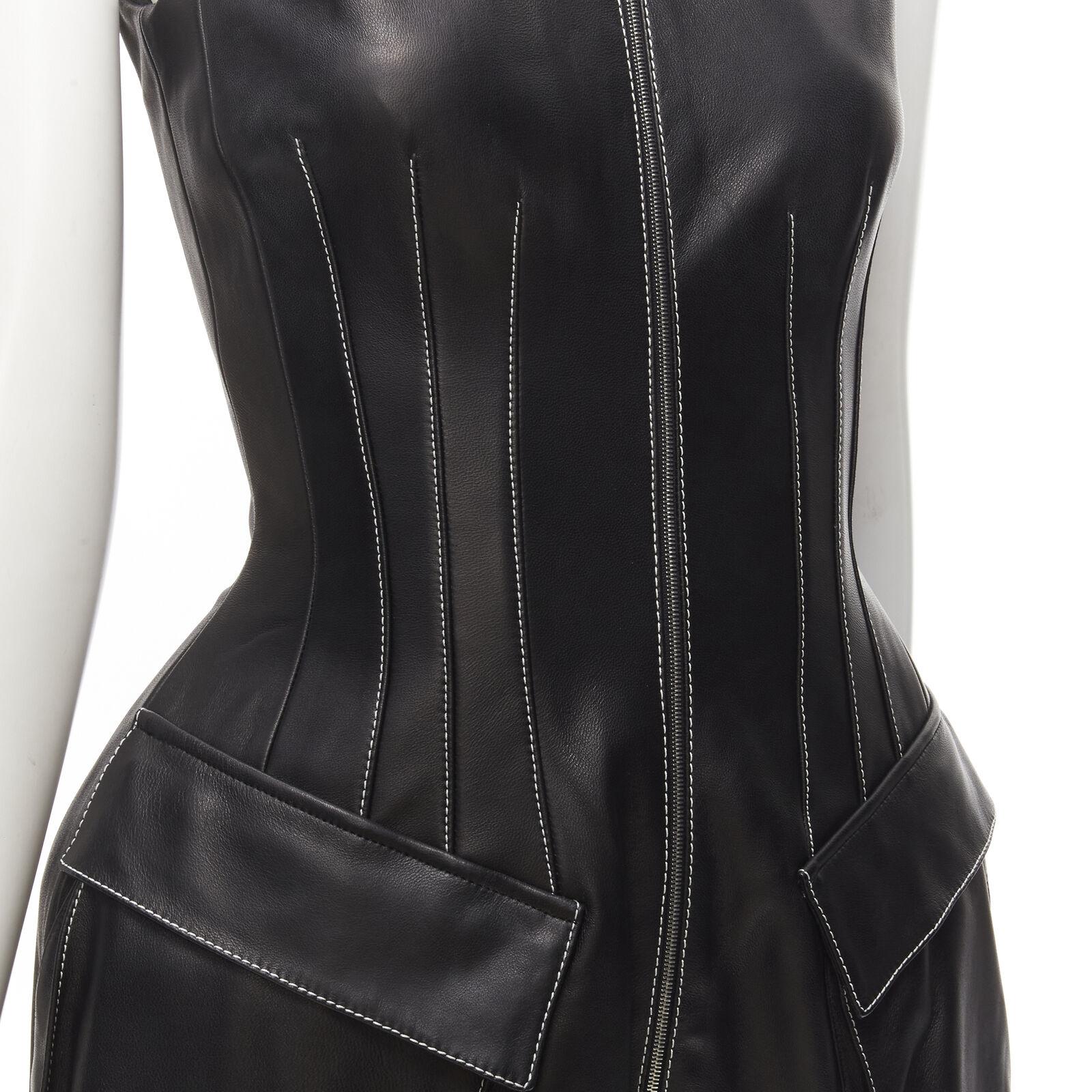 DAVID KOMA black lamb leather white overstitch padded hip dress UK6 XS
Reference: AAWC/A00180
Brand: David Koma
Material: Lambskin Leather
Color: Black, White
Pattern: Solid
Closure: Zip
Lining: Fully Lined
Extra Details: Black s upple soft lambskin