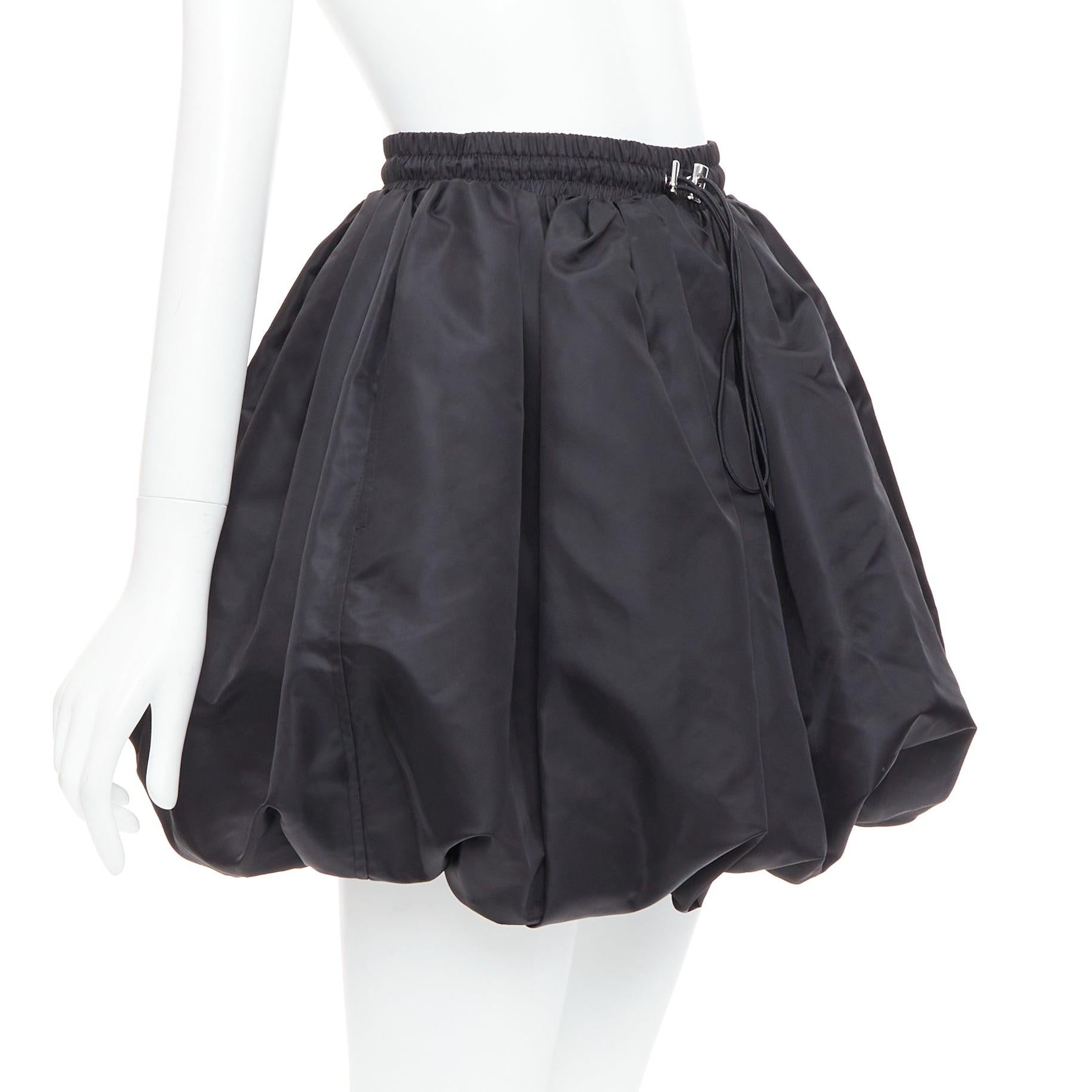Black DAVID KOMA black nylon bubble silver drawstring puffball skirt UK6 XS For Sale