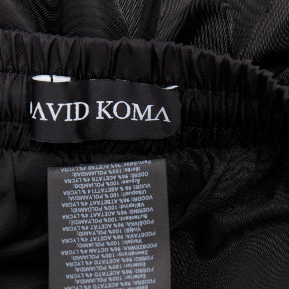 DAVID KOMA black nylon bubble silver drawstring puffball skirt UK6 XS For Sale 3