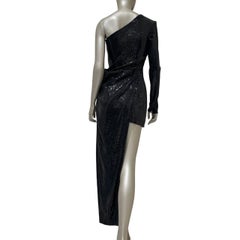 David Koma Black Ruched Asymmetric Sequin Mini Dress Gown Sz S UK