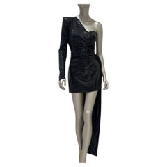 David Koma Black Ruched Asymmetric Sequin Mini Dress Gown Sz S UK