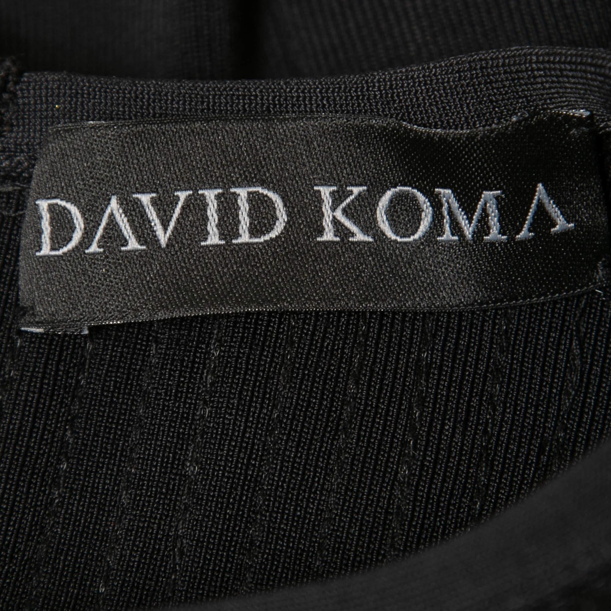 David Koma Black Sequined Stretch Knit Mini Dress S 2