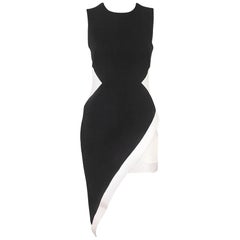 David Koma Black & White Asymmetric Leather & Viscose Dress 12 UK