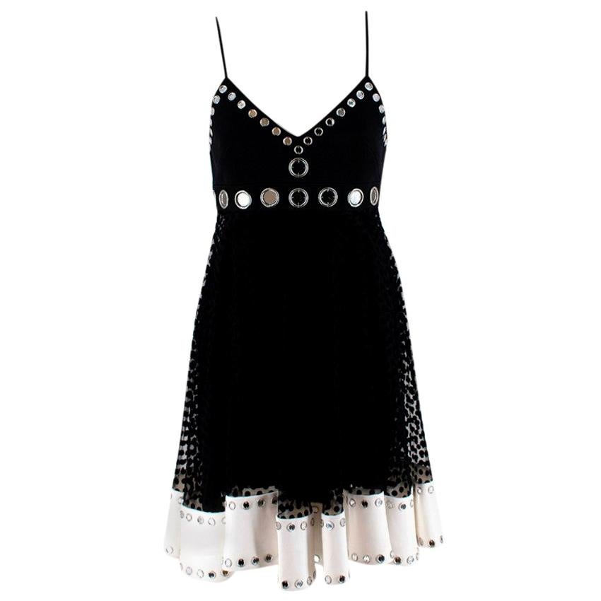David Koma Black & White Tulle Polka Dot Mirrored Embellished Dress - Size US 4 For Sale