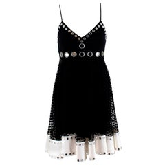 David Koma Black & White Tulle Polka Dot Mirrored Embellished Dress - Size US 4