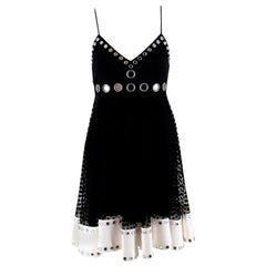 David Koma Black & White Tulle Polka Dot Mirrored Embellished Dress - Size US 4