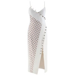 David Koma Cady Diamond Mesh Asymmetric Midi Dress - Size US 4