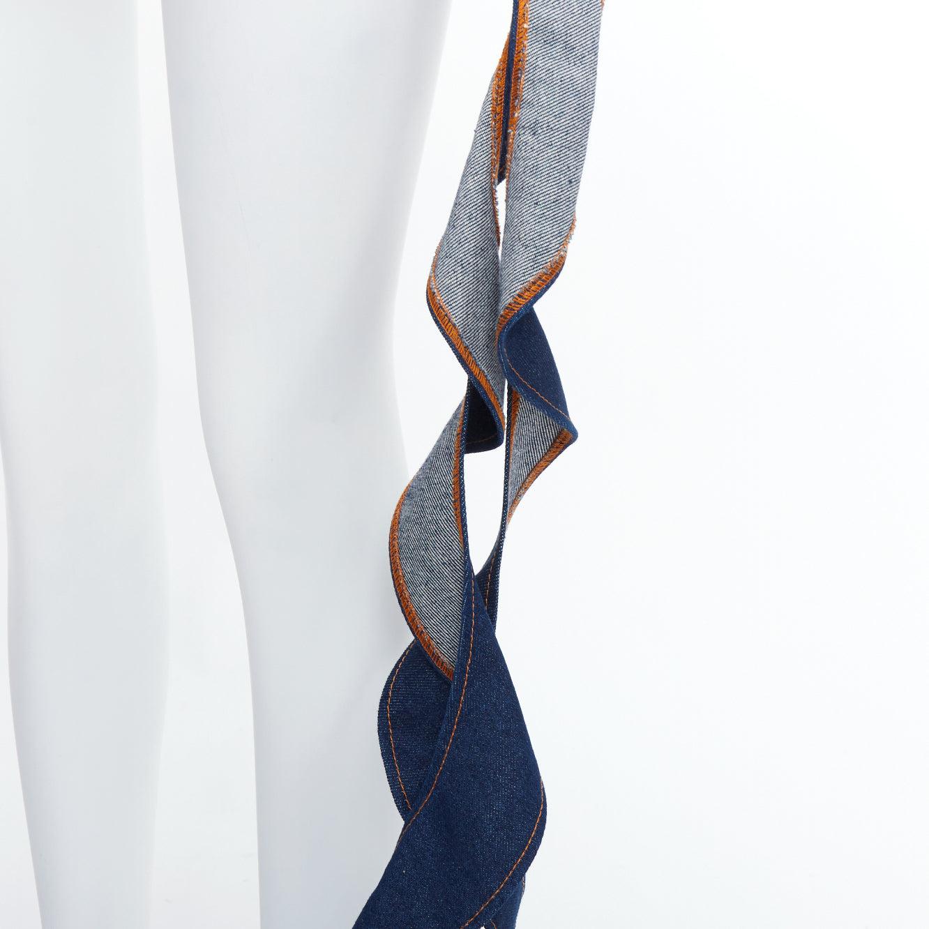 DAVID KOMA Corset Denim blue cotton cascade sides mini dress UK6 XS For Sale 2
