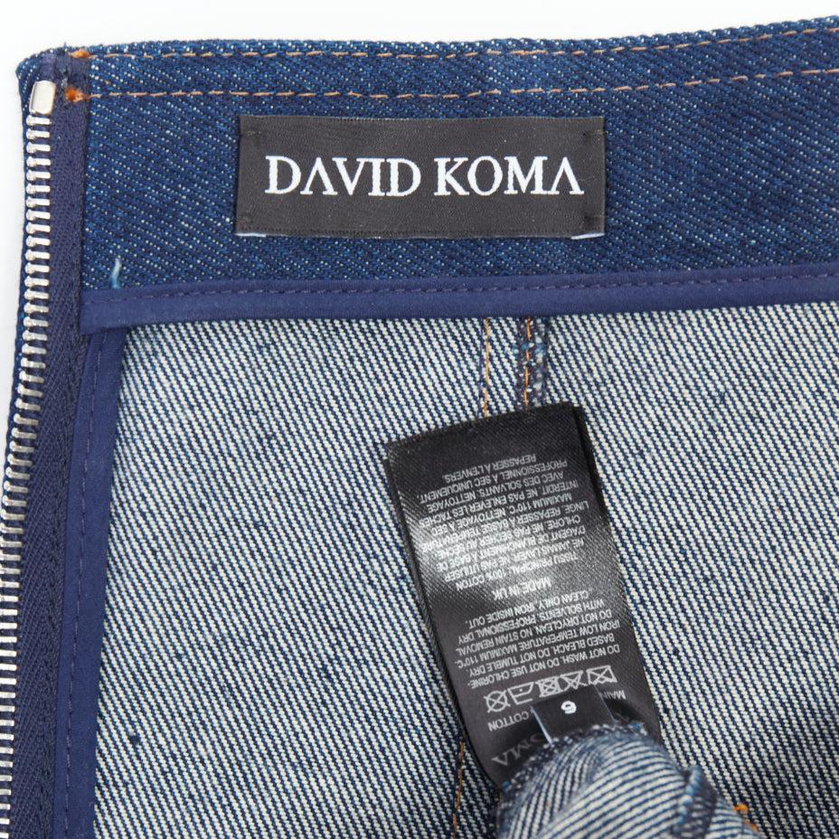 DAVID KOMA Corset Denim blue cotton cascade sides mini dress UK6 XS For Sale 3