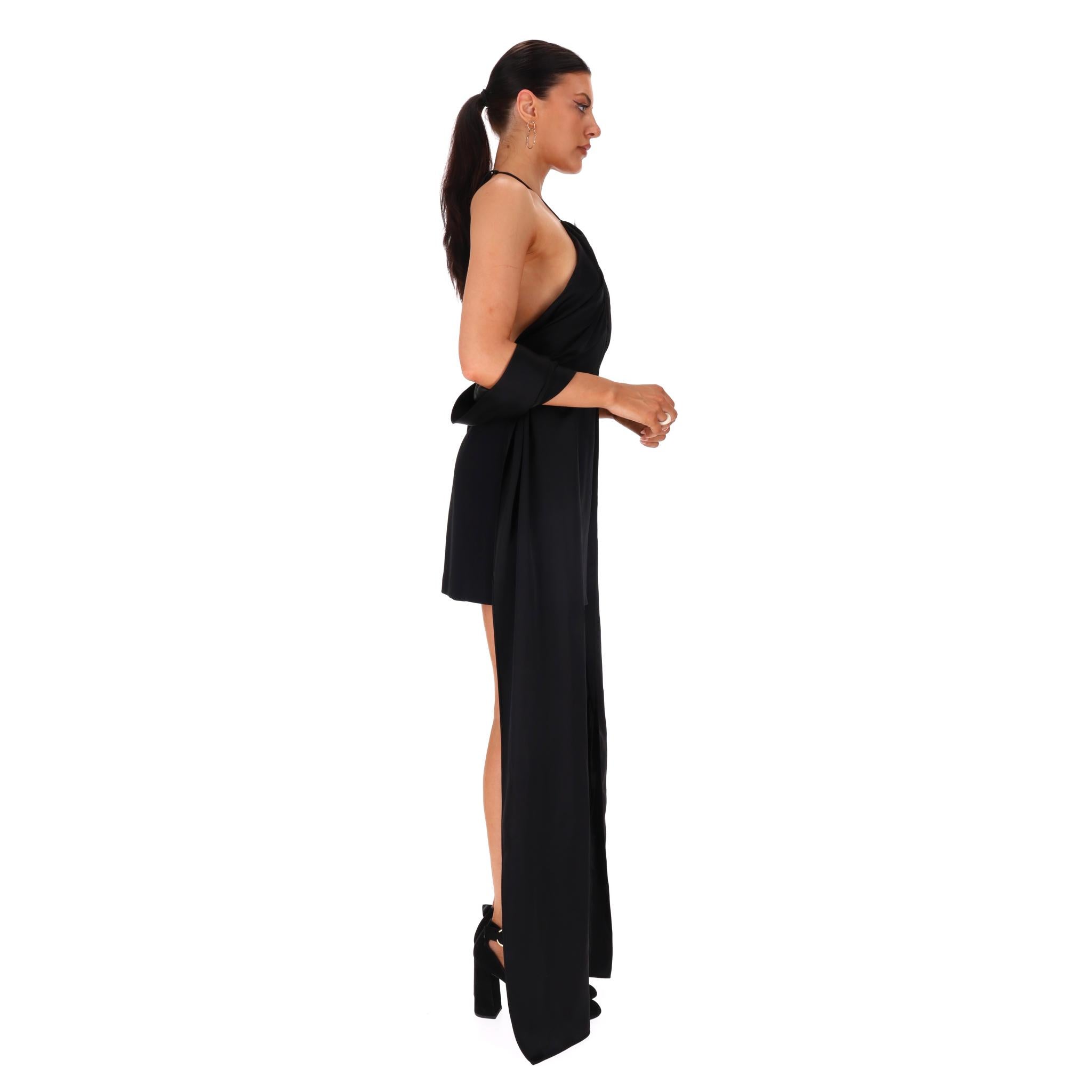 Noir David Koma - Robe à col licou avec ornements et ceintures de fleurs en vente
