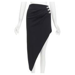 DAVID KOMA oversized crystal embellished black draped asymmetric skirt UK6 XS