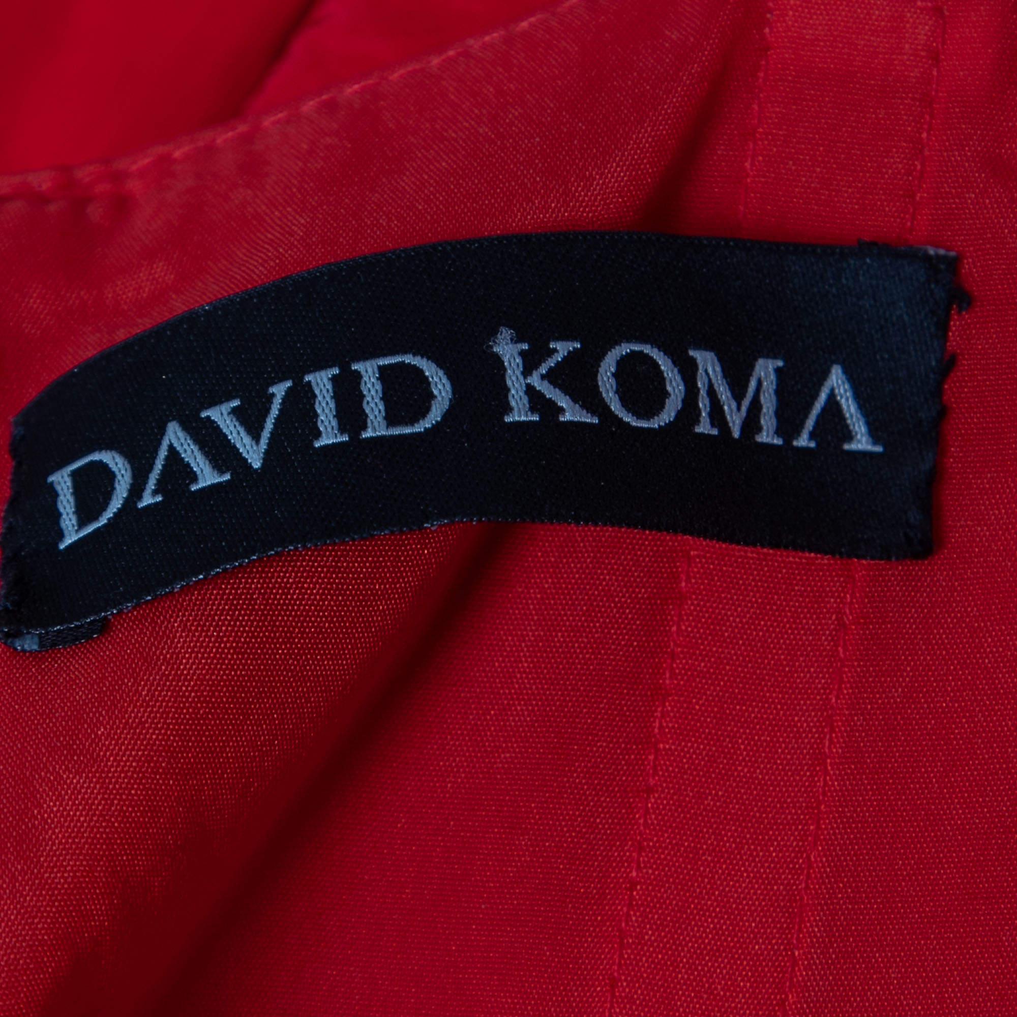 Rouge David Koma - Mini robe asymétrique froncée sans bretelles en taffetas rouge M en vente