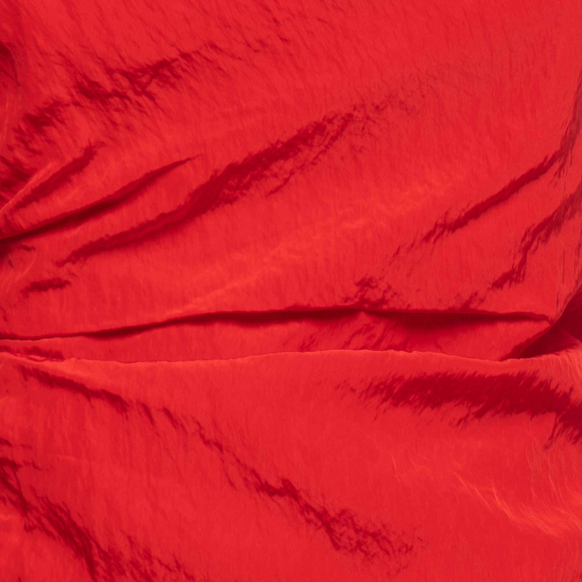 David Koma - Mini robe asymétrique froncée sans bretelles en taffetas rouge M en vente 1