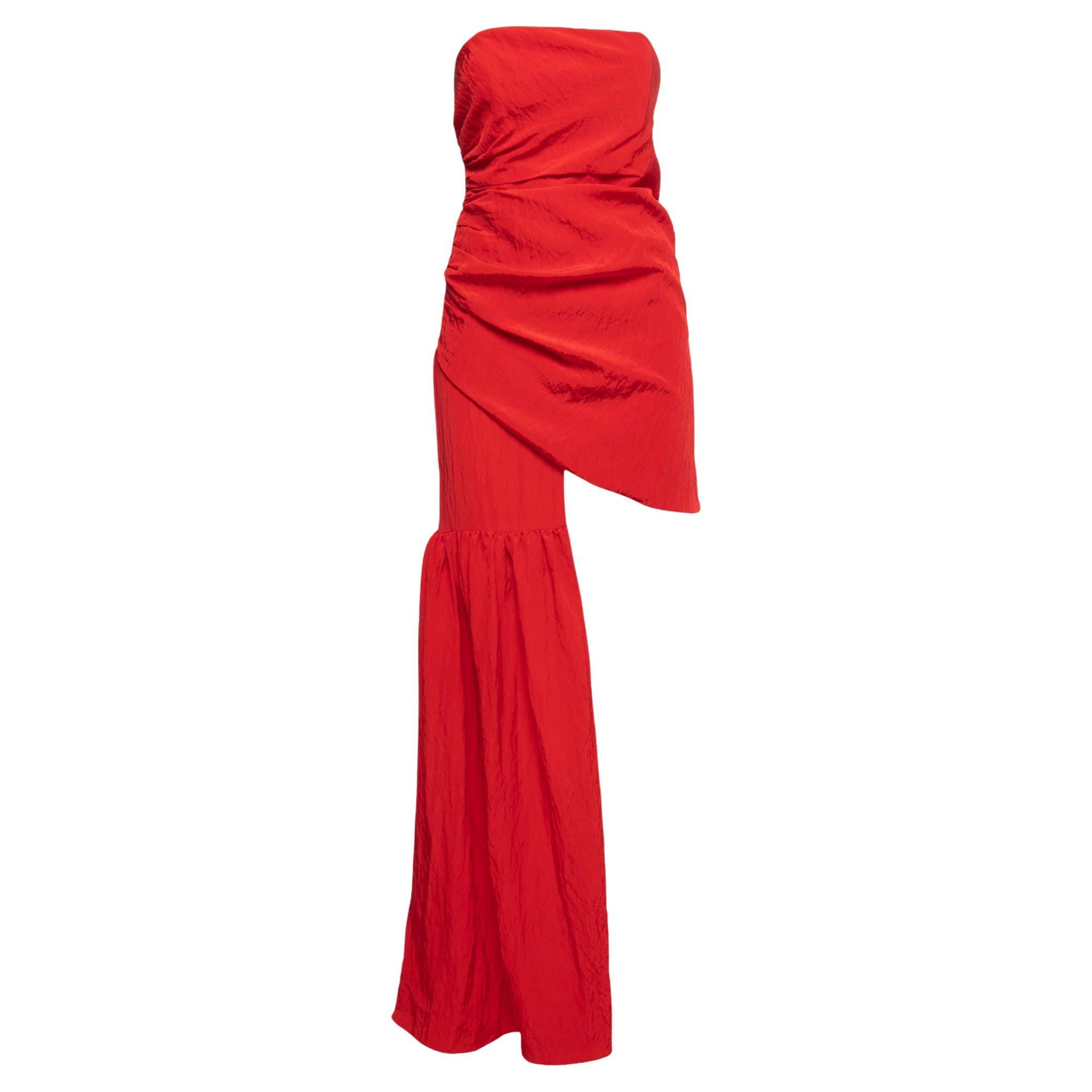 David Koma Red Taffeta Strapless Ruched Asymmetrical Mini Dress M