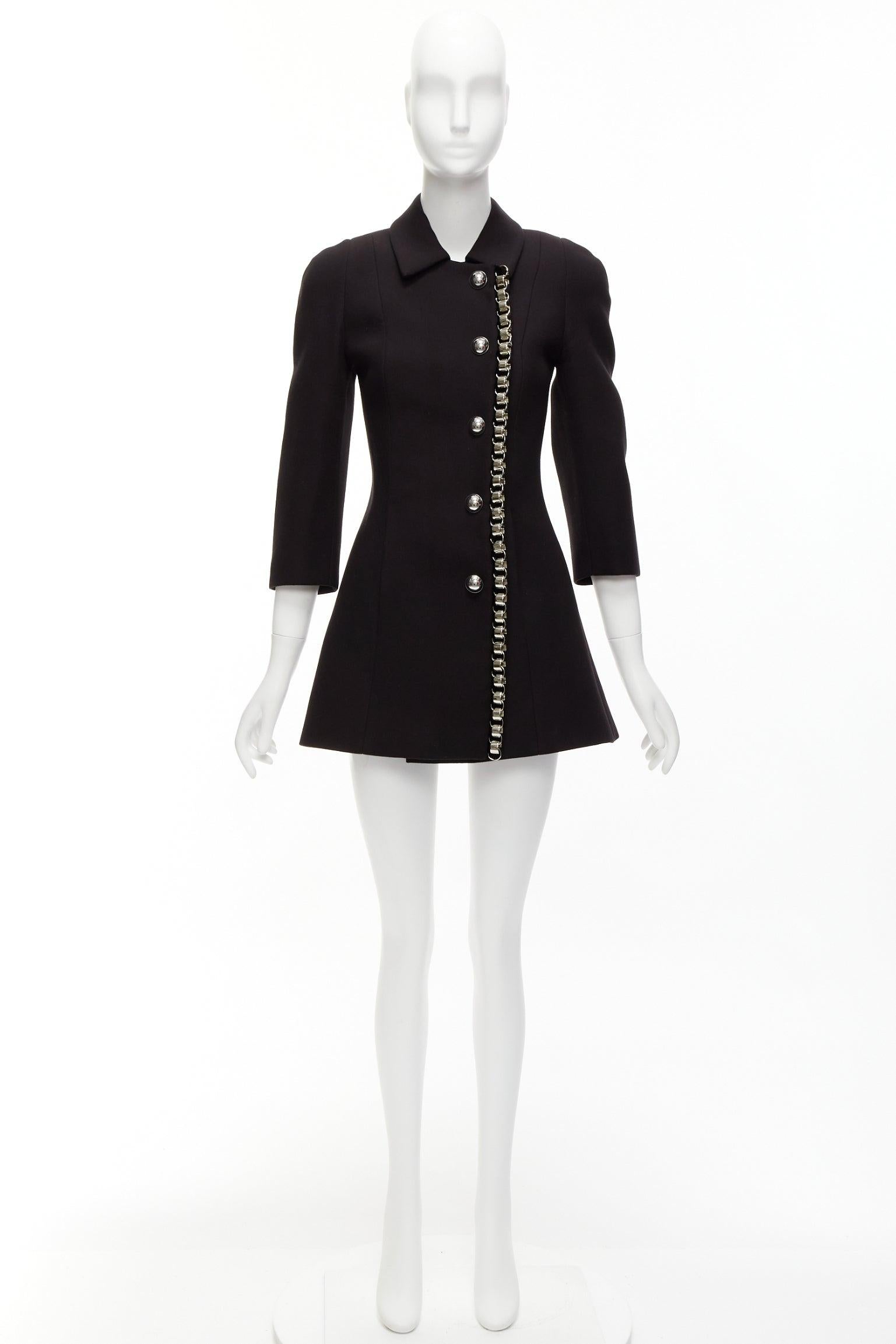 DAVID KOMA Runway Cady chunky chain trim black fit flare coat dress UK6 XS For Sale 6