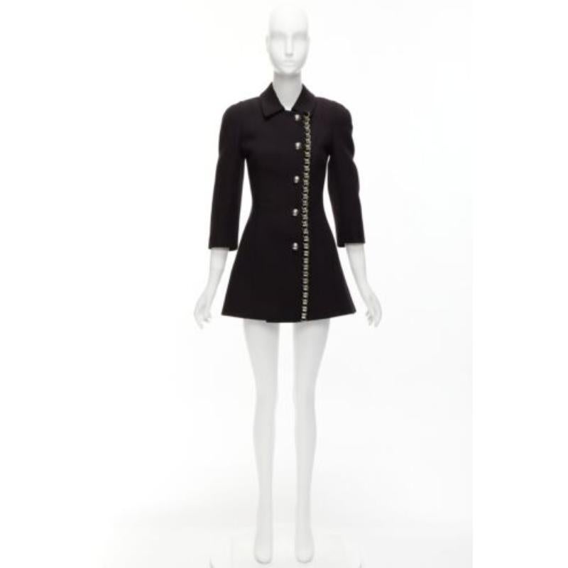 DAVID KOMA Pasarela Cady ribeteado con cadena negro ajustado vestido acampanado UK6 XS en venta 5