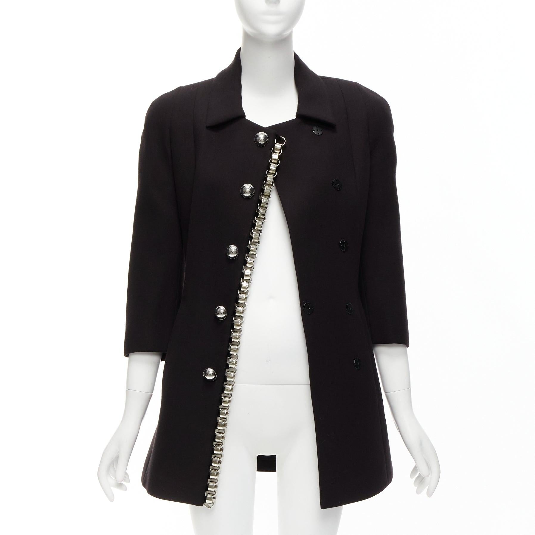 DAVID KOMA Runway Cady chunky chain trim black fit flare coat dress UK6 XS In Good Condition For Sale In Hong Kong, NT
