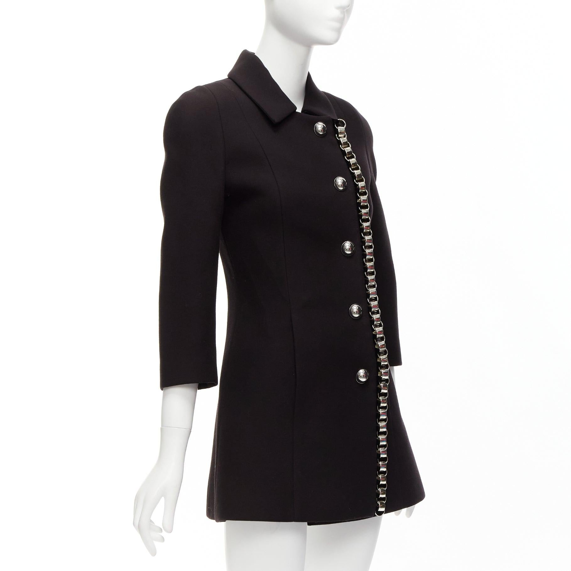 Women's DAVID KOMA Runway Cady chunky chain trim black fit flare coat dress UK6 XS For Sale