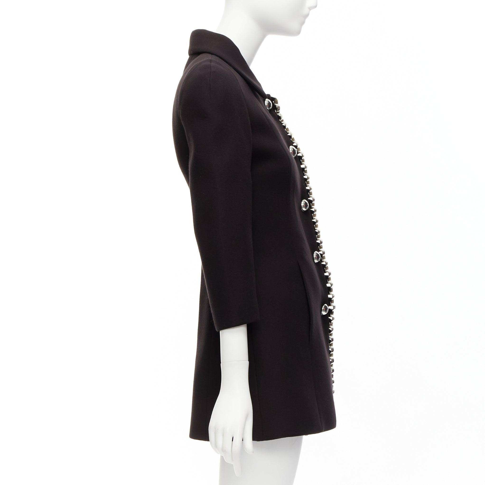 DAVID KOMA Runway Cady chunky chain trim black fit flare coat dress UK6 XS For Sale 1