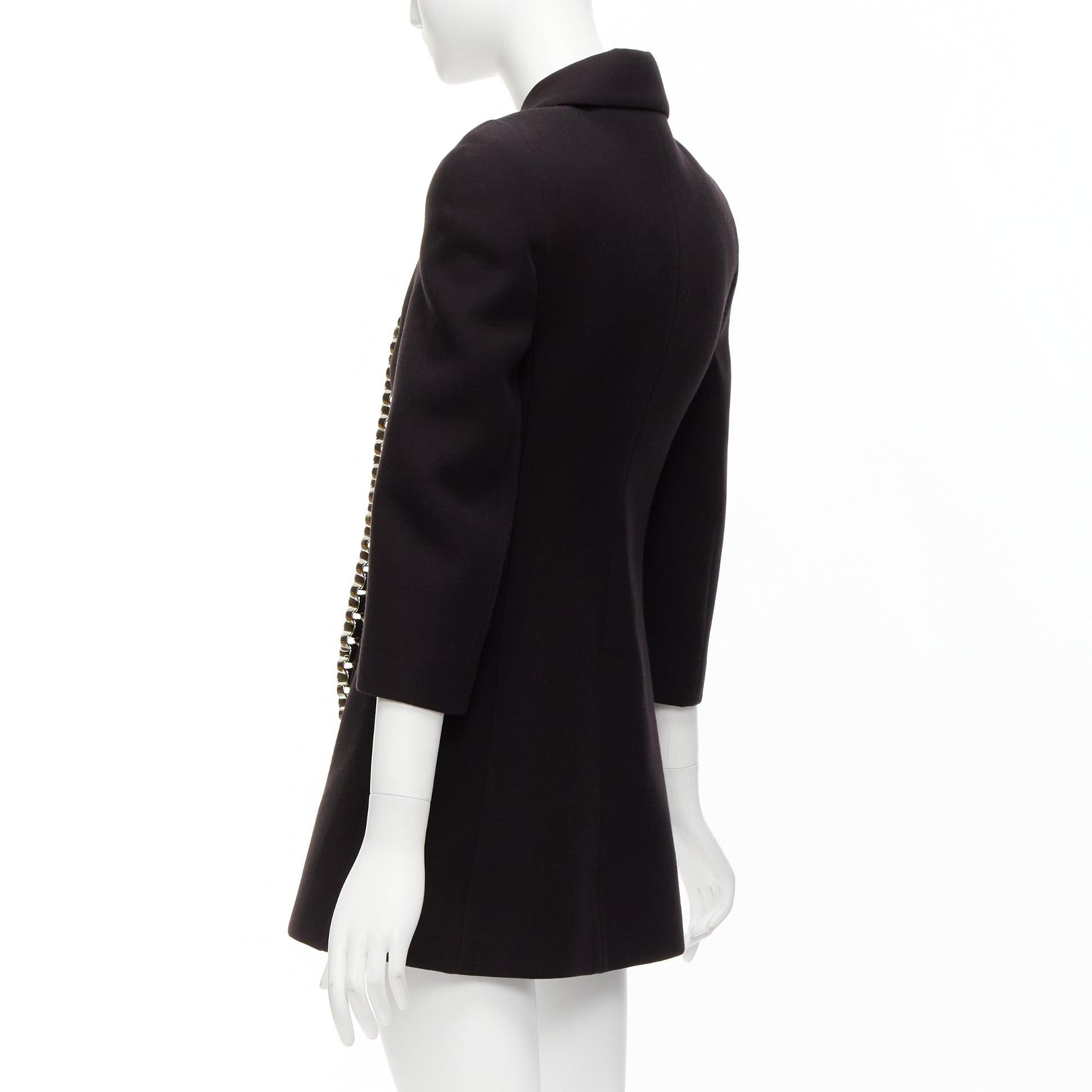 DAVID KOMA Runway Cady chunky chain trim black fit flare coat dress UK6 XS For Sale 3