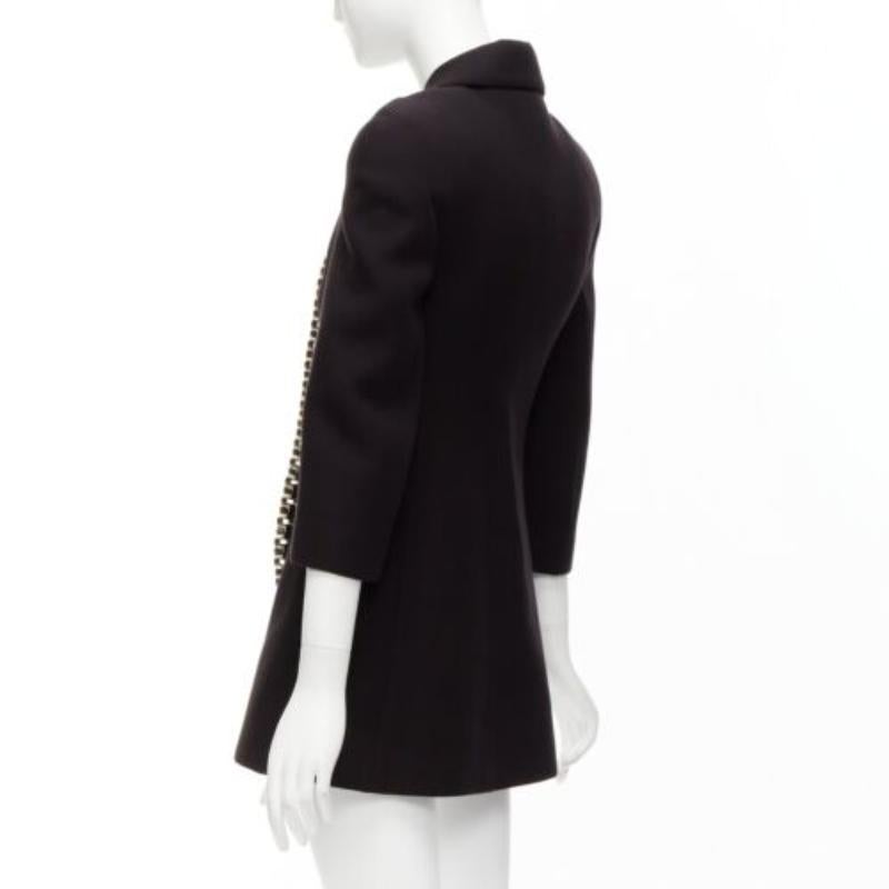 DAVID KOMA Pasarela Cady ribeteado con cadena negro ajustado vestido acampanado UK6 XS en venta 2