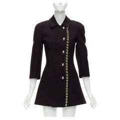 DAVID KOMA Runway Cady chunky chain trim black fit flare coat dress UK6 XS