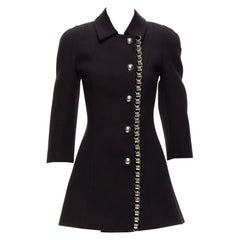 DAVID KOMA Runway Cady chunky chain trim black fit flare coat dress UK6 XS