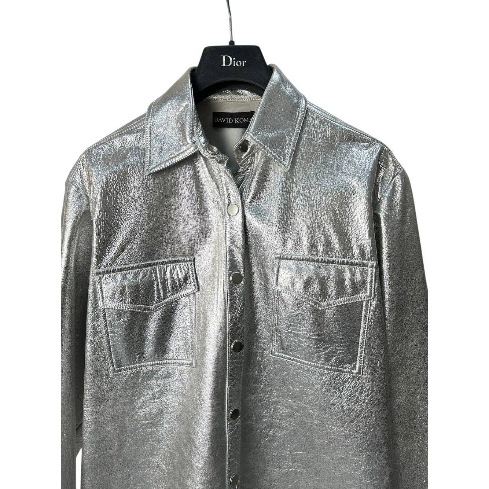 David Koma Camisa de cuero plateada S.6 en venta 2