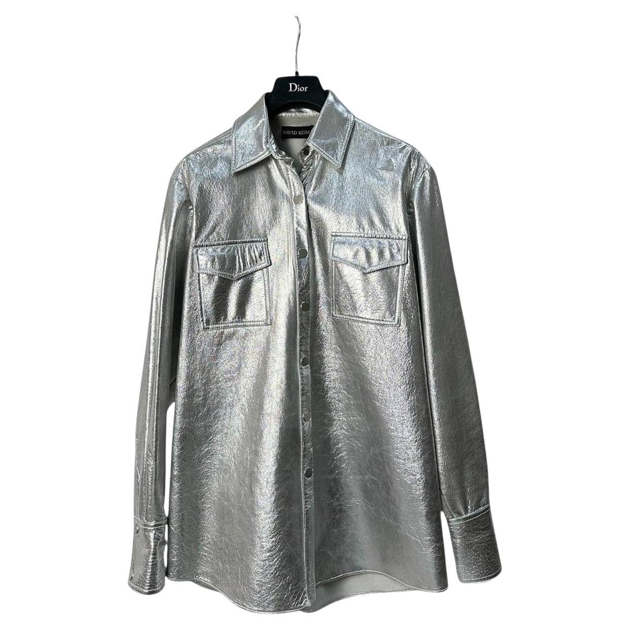 David Koma Camisa de cuero plateada S.6 en venta