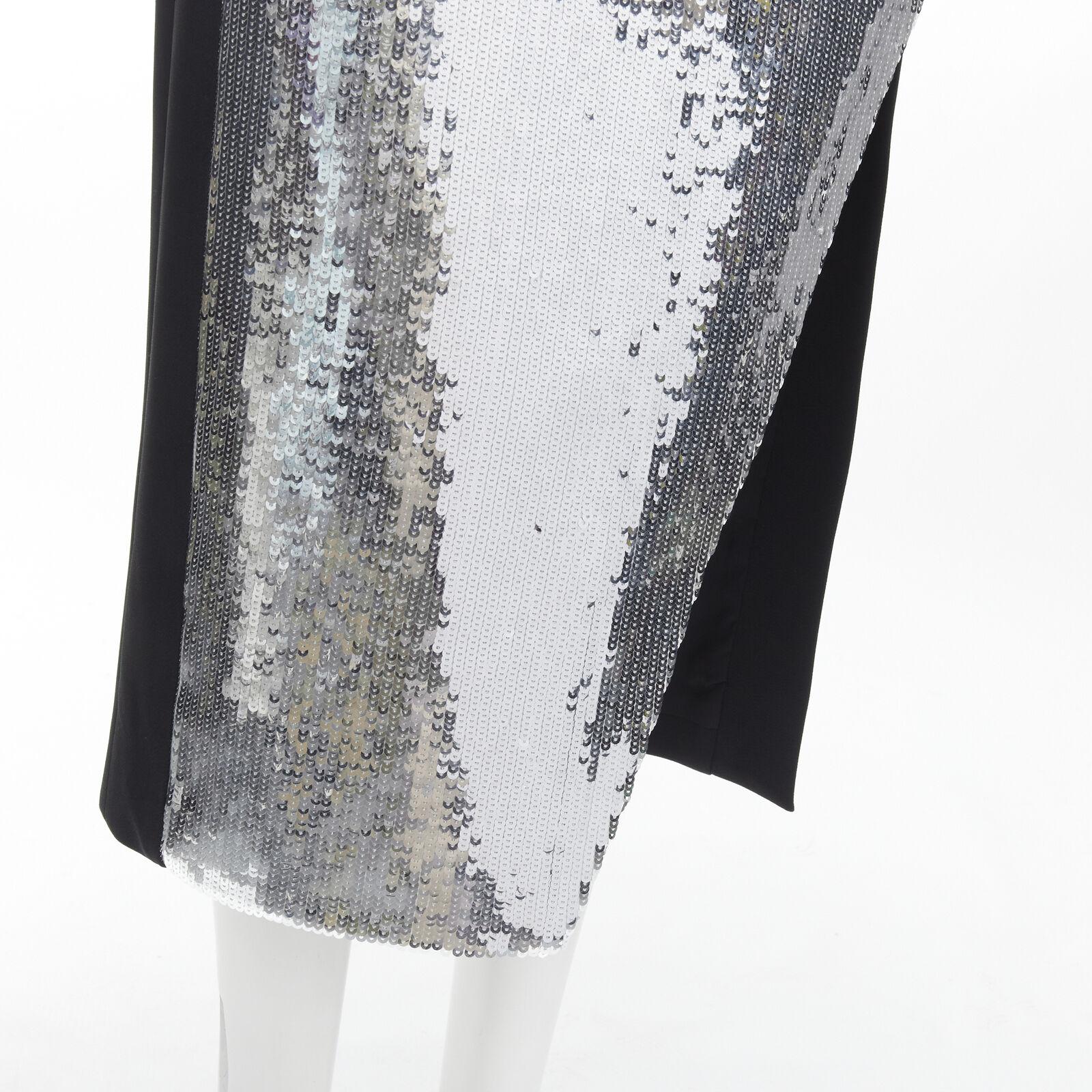 DAVID KOMA silver sequins midriff crop top asymmetric high slit skirt set UK6 XS For Sale 2