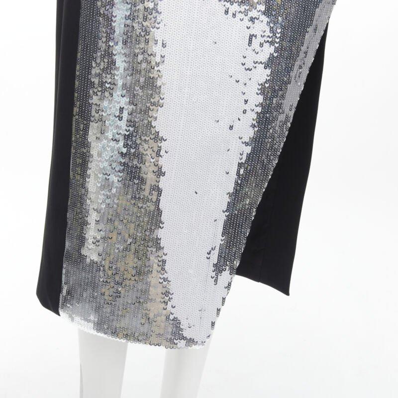 DAVID KOMA silver sequins midriff crop top asymmetric high slit skirt set UK6 XS For Sale 5