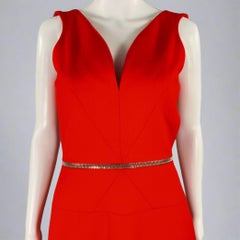 DAVID KOMA Größe 8, rot-silbernes, ärmelloses Abendkleid aus Wolle mit Reißverschlüssen