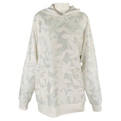 DAVID KOMA Größe S Weiß-Silber Baumwoll-Kapuzenpullover mit Blumenmuster und Strasssteinen