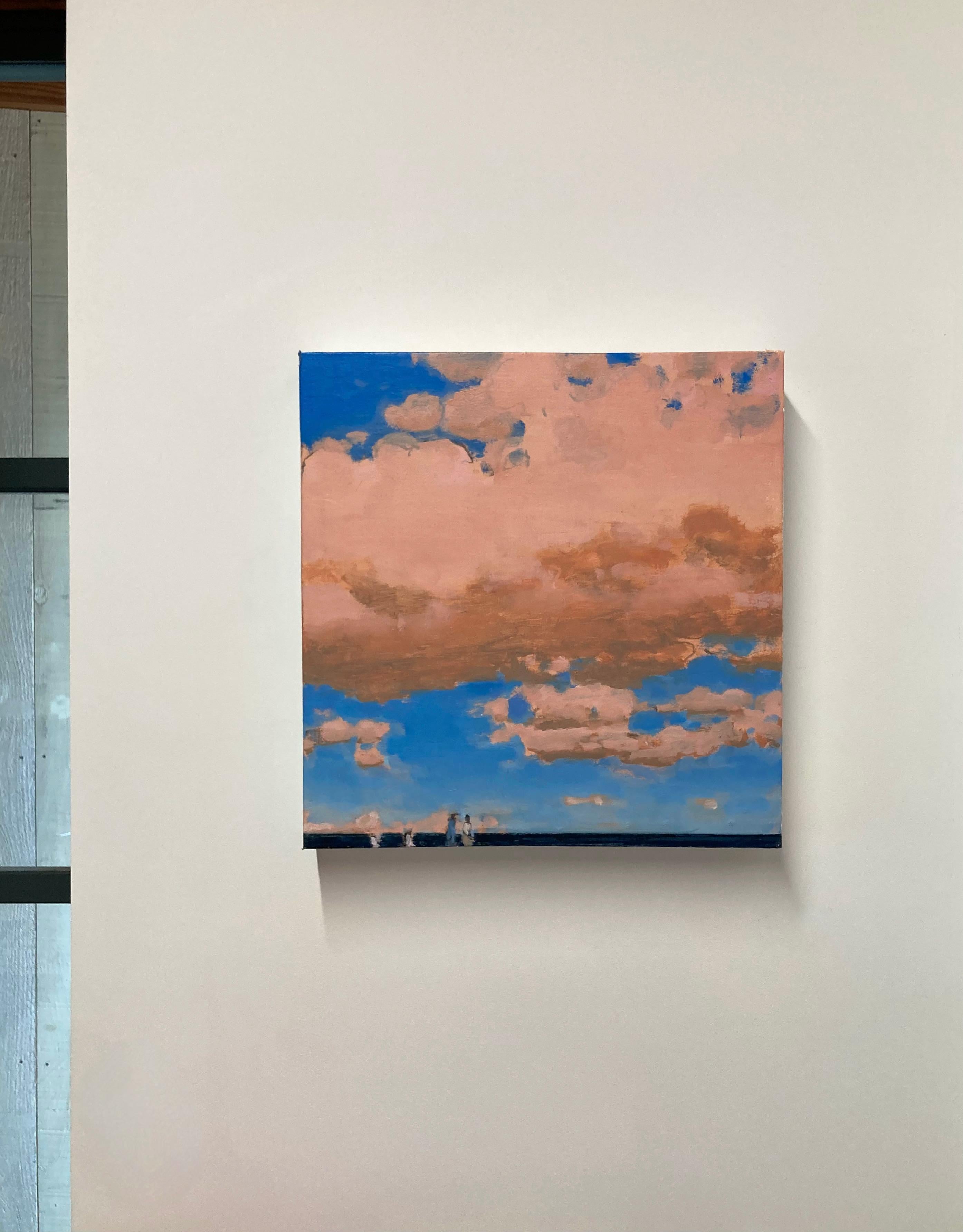 5:00 - Paisaje Contemporáneo de Playa Nubes Rosa Melocotón Cielo Costa del Océano, 2022 - Landscape Painting Naranja de David Konigsberg