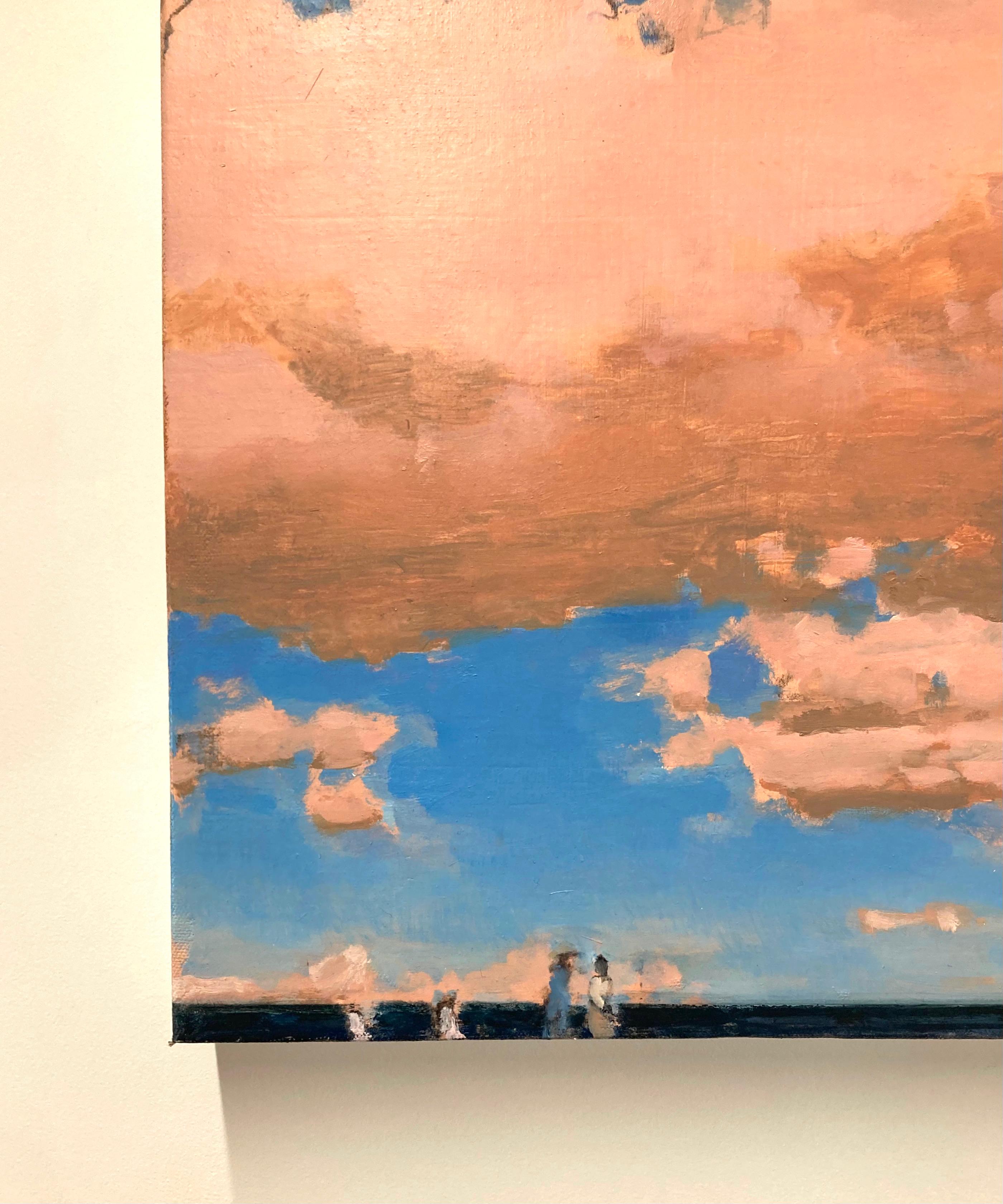 5:00 - Paisaje Contemporáneo de Playa Nubes Rosa Melocotón Cielo Costa del Océano, 2022 en venta 1