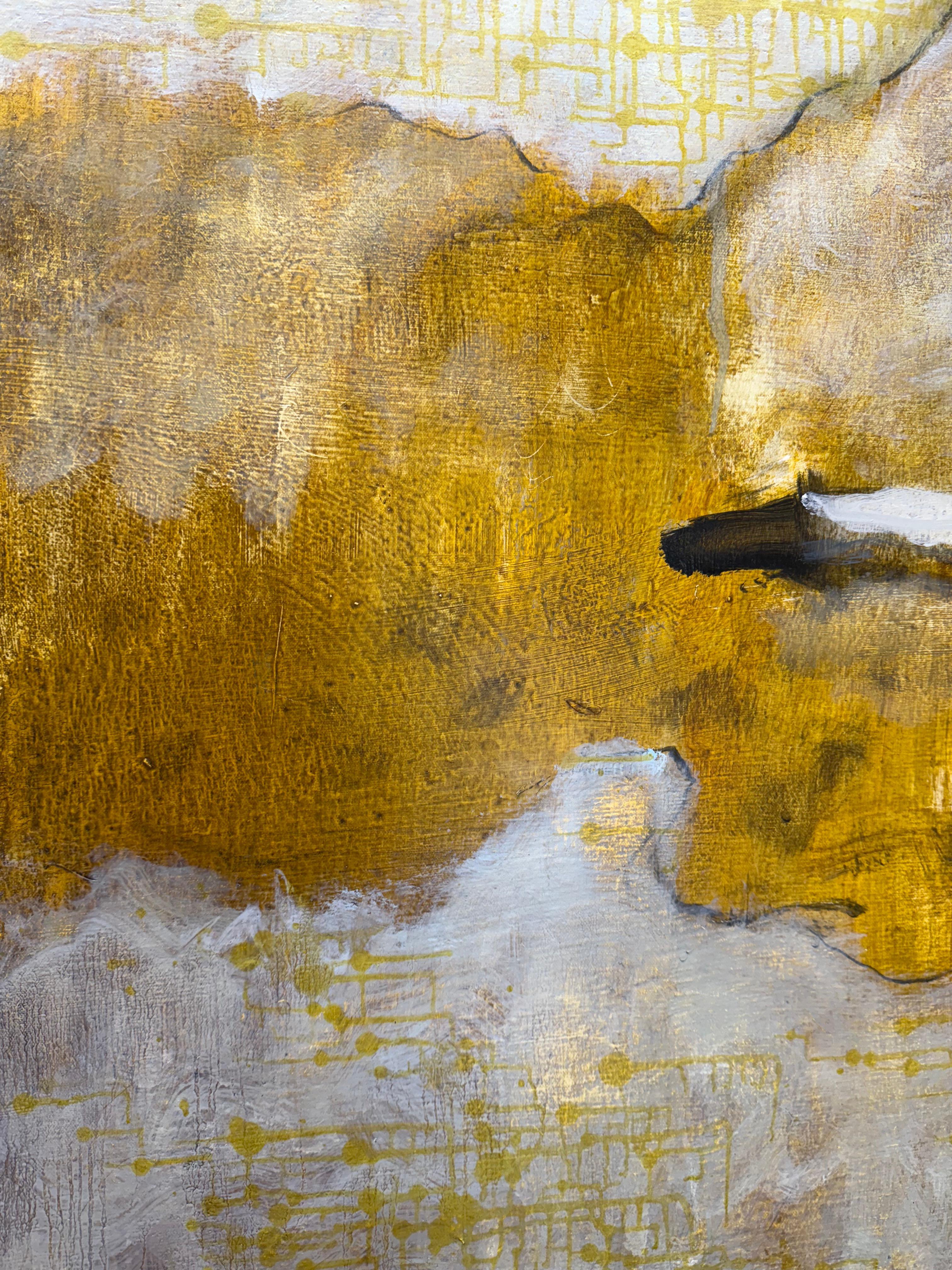 Absolution - Springende fliegende Figur Goldene gelbe Wolken Himmel Landschaft, 2025 im Angebot 5